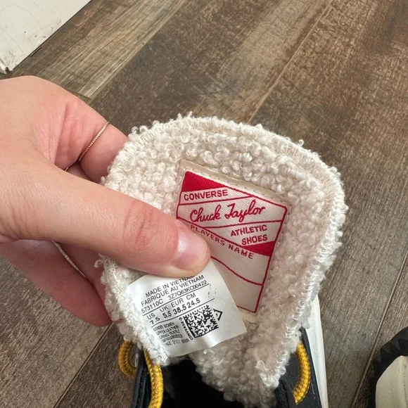 Converse Chuck Taylor Platform High Top Black Sneakers Boots with Yellow Laces - Picture 6 of 7